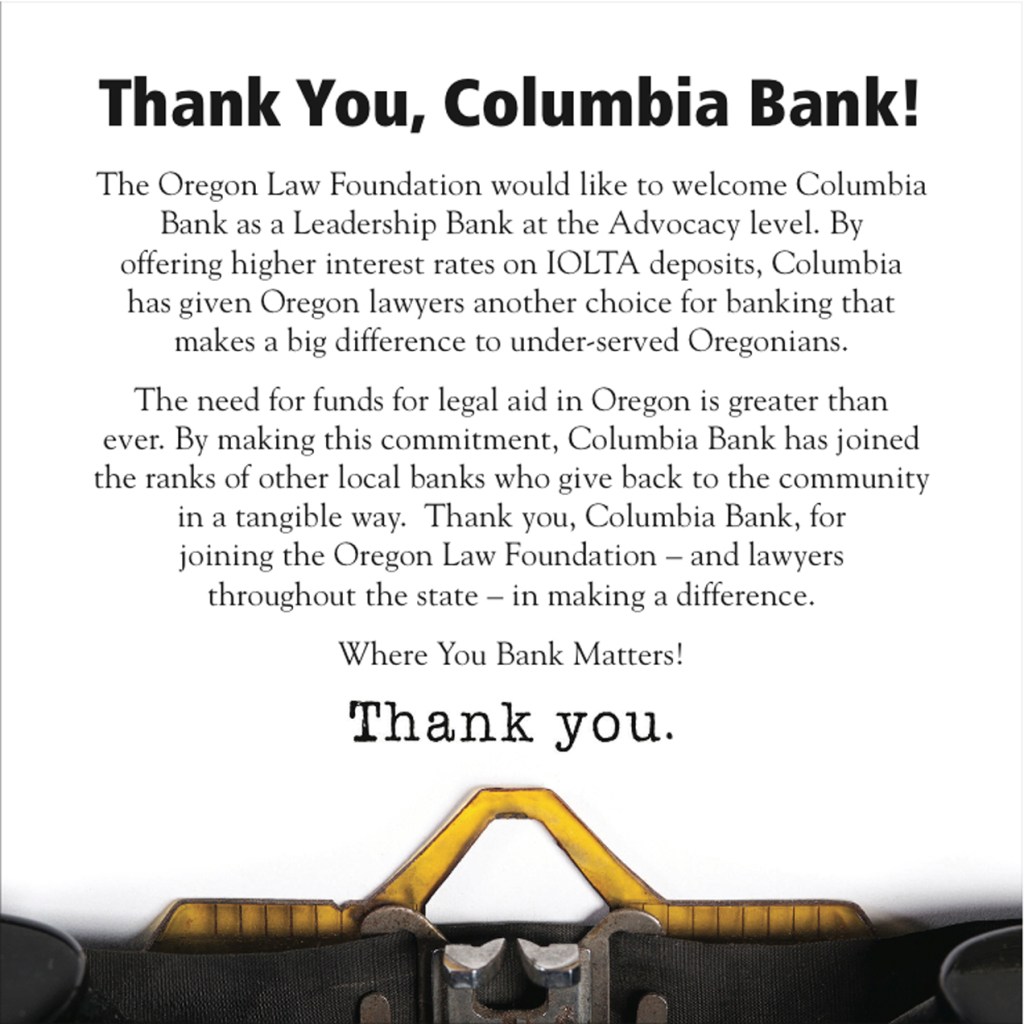 Columbia Bank Thank You Ad