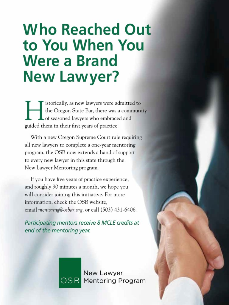 Mentoring Program for New Lawyers Ad 